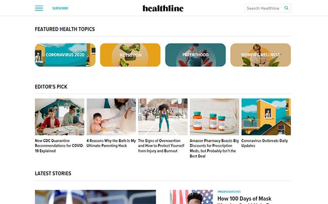 Healthline homepage