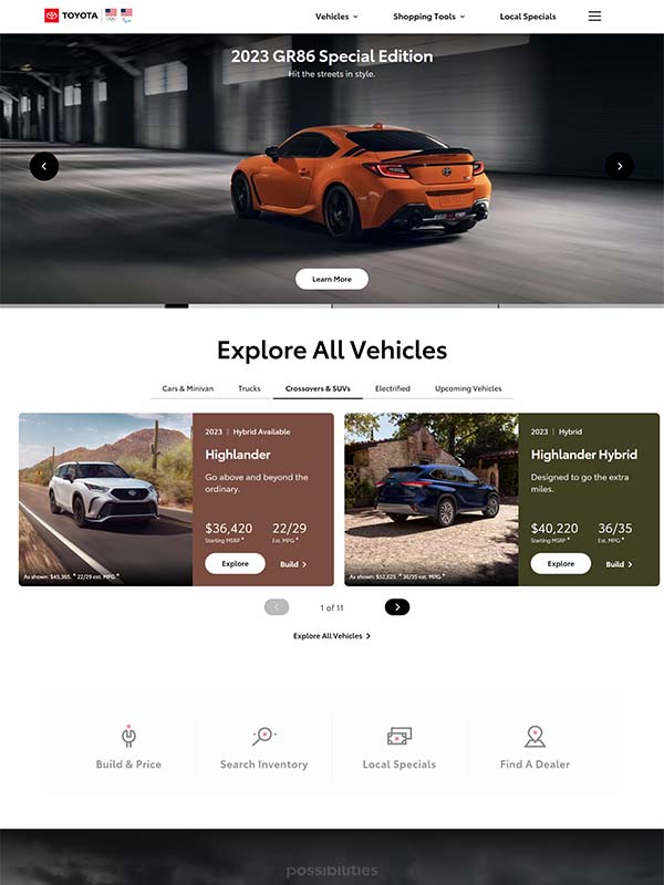 Toyota's website