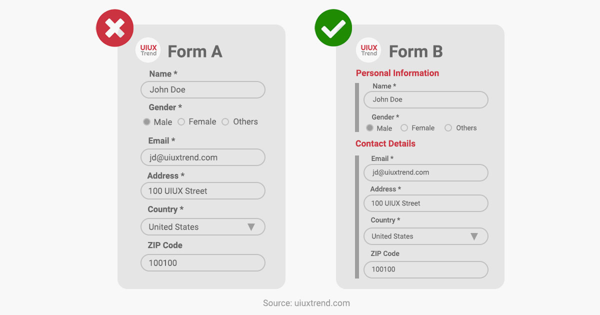 UIUXTrend - UX Tips for Forms (Group Related Fields)